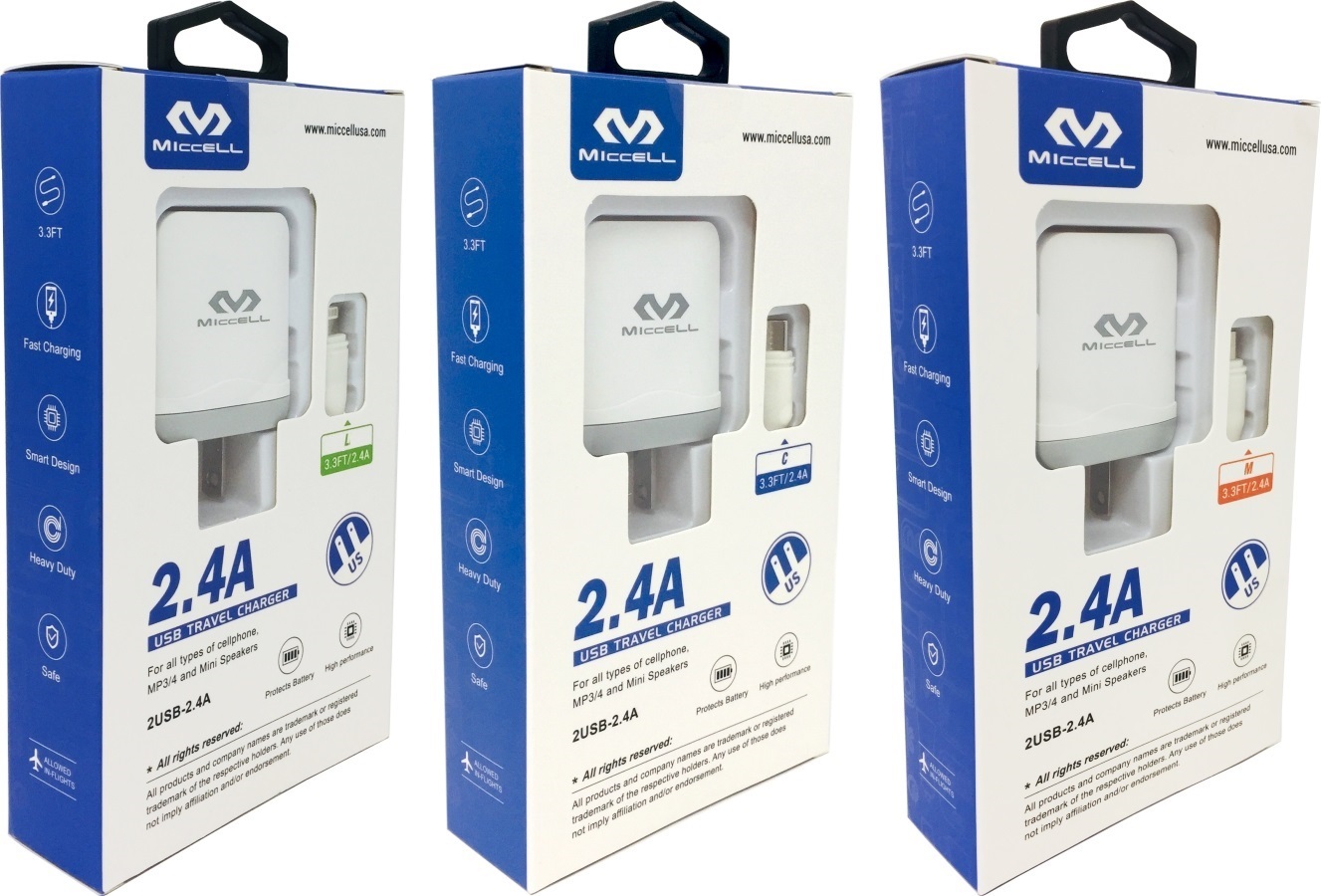 S384 Miccell Dual Travel / Wall Charger 3.3ft (VQ-T07U) Box pack (na)